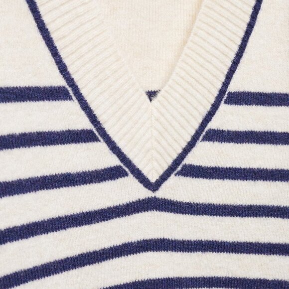 Mango Ivory and Navy V-neck Striped Sweater/NWT/L - Picture 6 of 15